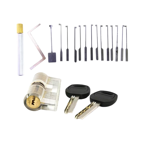Kit de crochetage dimple Goso 17 pièces – Serrure d'entraînement transparente incluse (débutant)
